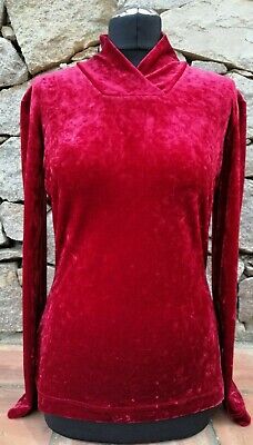 Red Velvet Long Sleeve Top Vintage Katharine Hamnett Velour Fitted Size Large
