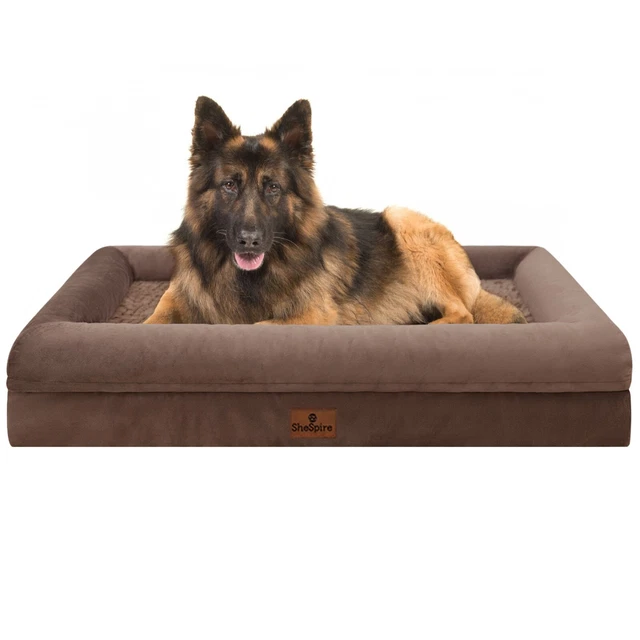 Brown Orthopedic Foam XXL Dog Bed 4-Side Memory Foam Bolster Pet Sofa 45x35x9"