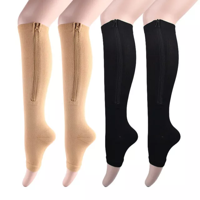 Women Men Zip Sox Compression Open Toe Socks Leg Support Stockings With Zipper