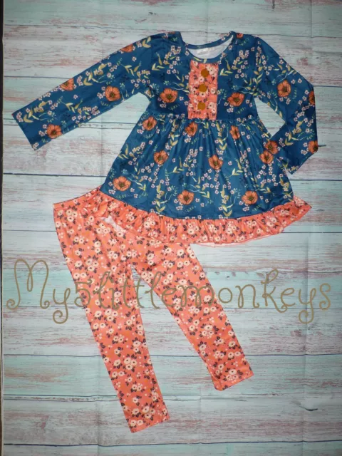 NEW Boutique Floral Ruffle Tunic Dress & Leggings Girls Outfit Set