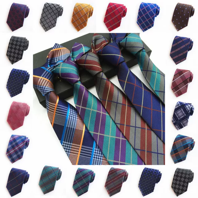 Premium Silk Mens Plaid Check Formal Tie Wedding Business 8cm Fashion Necktie