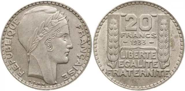 Frankreich, 3 Republik, 20 Francs 1933, rameaux longs