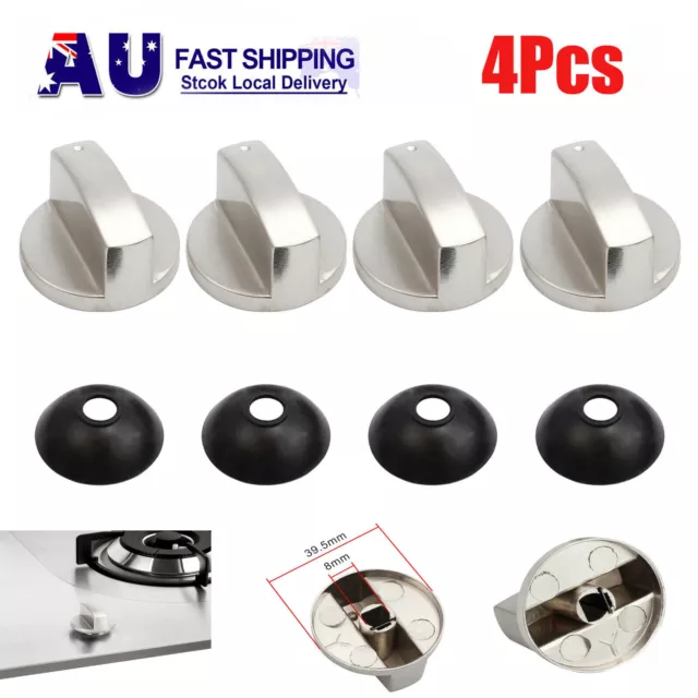 4x Metal Gas Cooker Oven Stove Knob Control Rotary Switch 6x8mm Silver Universal