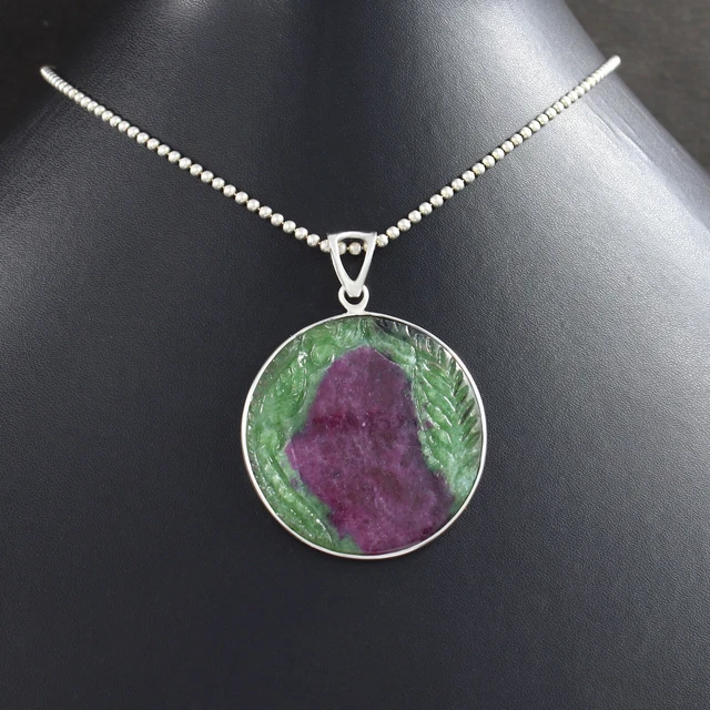 Pure Ruby Zoisite Carving Shell 925 Silver Pendant Women's Jewelry Best For Gift