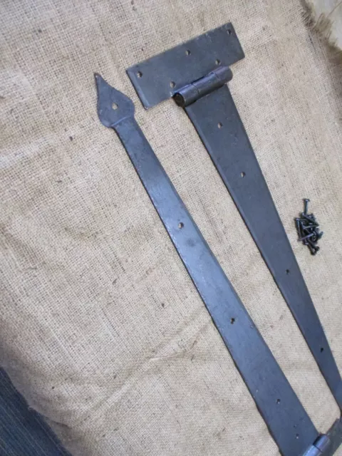 2 HUGE Strap T Hinges 24" Tee Hand Forged Gate Barn Rustic Medieval Iron Large 2
