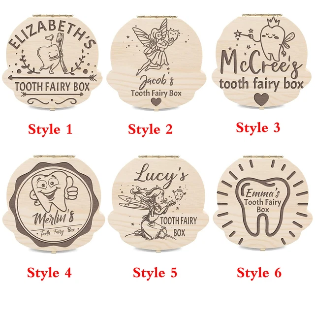 Personalized Tooth Box with Name Custom Wooden Tooth Fairy Storage Case