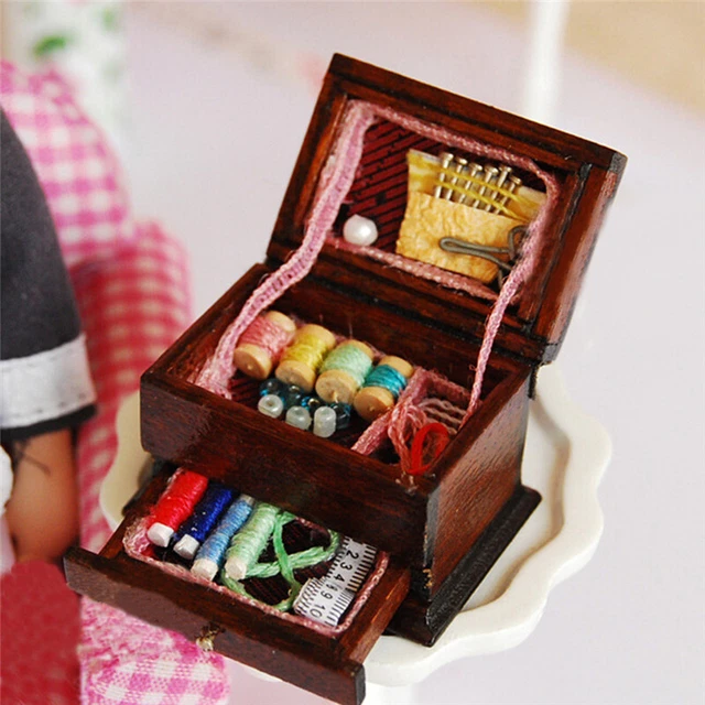 Vintage Sewing Needlework Needle Kit Box 1:12 Dollhouse Miniature Mini Decor  xp