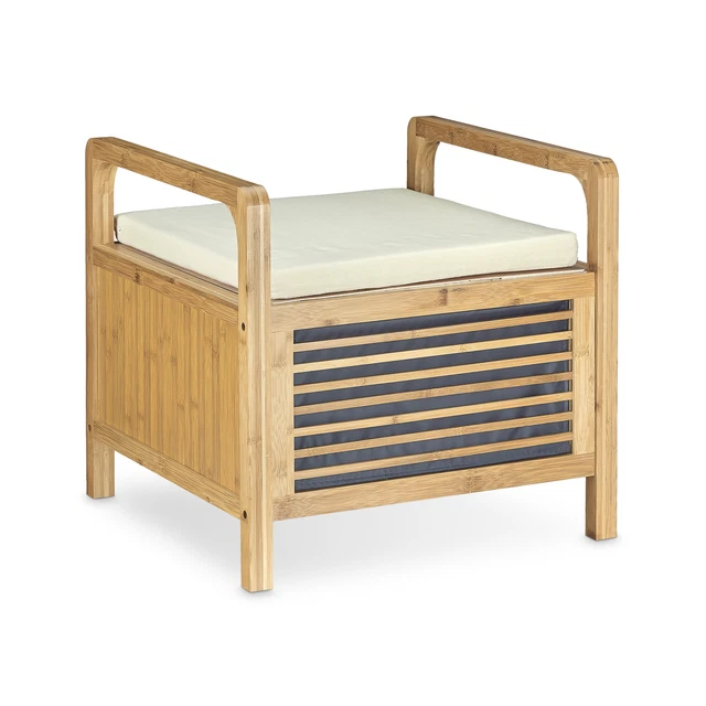 BAMBUS HOCKER STAURAUM mit Sitzkissen, Polsterhocker, Sitzbank, Bambus