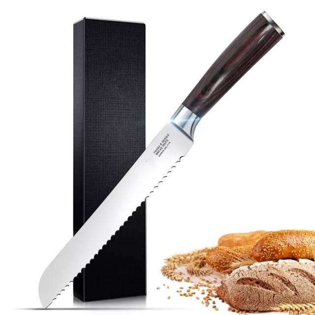 8 Zoll Brotmesser Sägemesser Edelstahl Küchenmesser Rostfrei Brotsäge Holzgriff