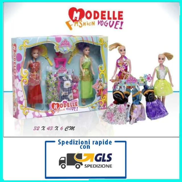 Set 2 Bambole Bamboline Modelle Fashion Gioco Bambola Con Vestiti Per Bambini 3+