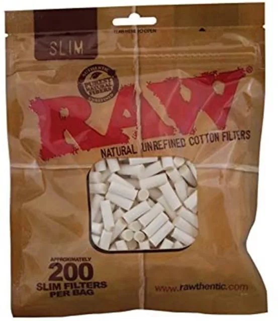 RAW Regular Or Slim Size Rawm Filter Tips Cotton IN 200 Resealable Bag