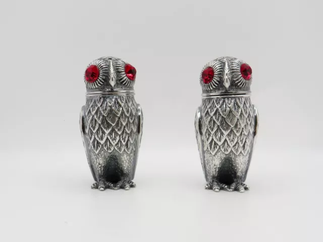 Antique Pair Early 20th Century Solid Silver Owls Salt and Peppers
