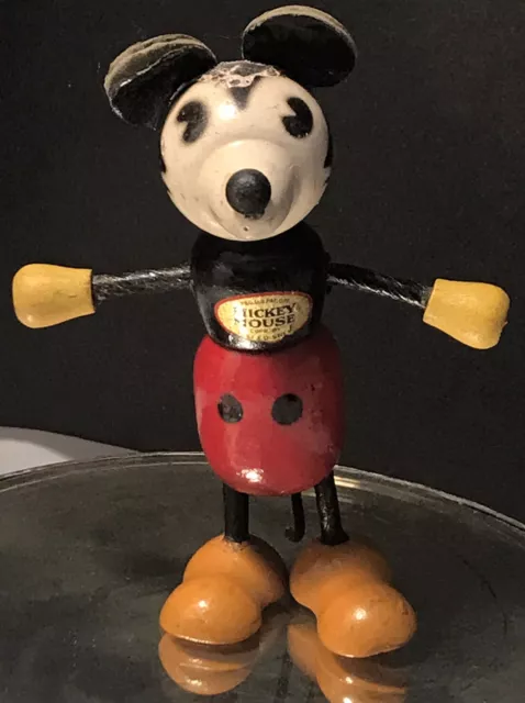 Antique 1930's Composition & Wood Mickey Mouse Walt Disney Doll 3 1/2''