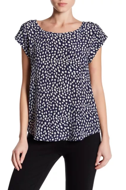 Joie Rancher Silk Cap Sleeve Blouse XS Navy Leopard Joie Rancher Silk Cap Sleeve Blouse XS Navy Leopard