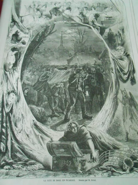1857 engraving - Christmas party in Picardy