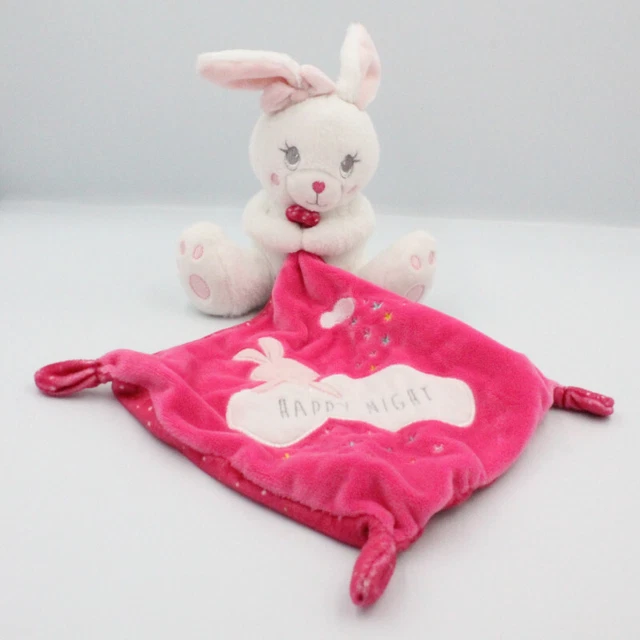 Doudou lapin blanc rose mouchoir Happy Night SIMBA TOYS KIABI - 21142