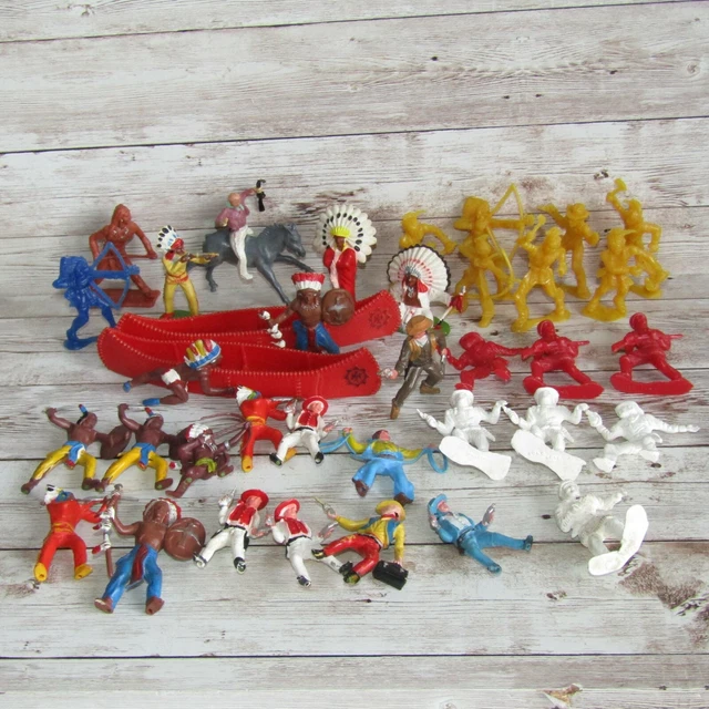 VINTAGE TIMPO TOYS Britains Deetail Cowboys Indians Bundle 36 Figures ...