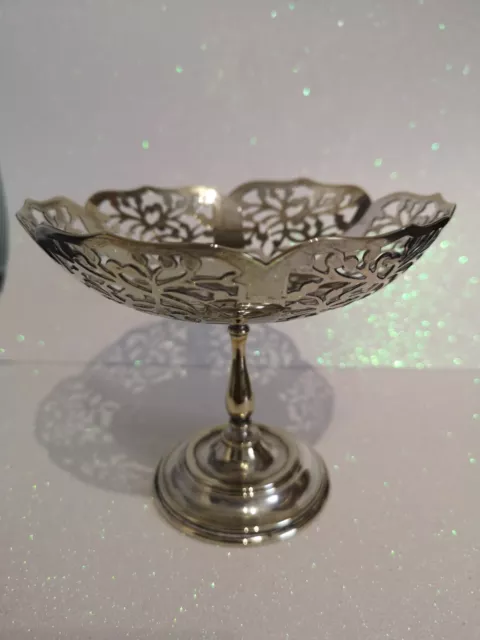 Silver Plated Filigree and Footed Vintage Round Bonbon Dish