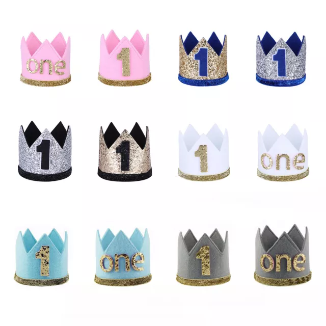 Baby Girls Boys 1st Birthday Sequin Crown Tail Headband Cake Take Photo Prop Set
