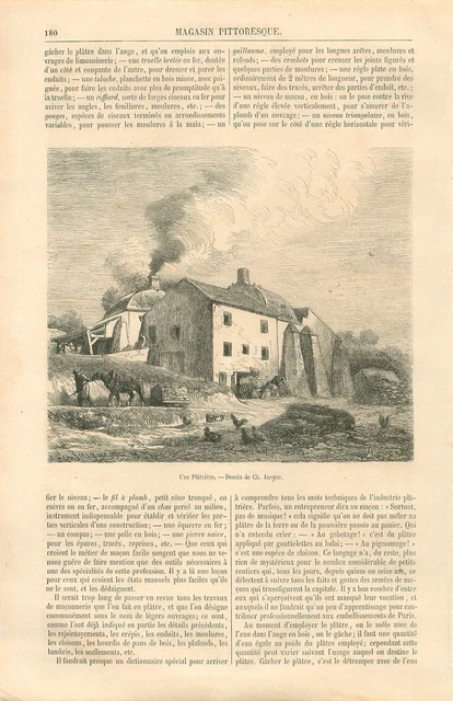 Plâtrière Four à Plâtre Ouvriers par Charles Émile Jacque Peintre GRAVURE 1867