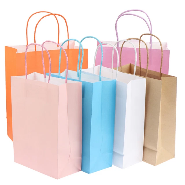 Solid Color Paper Party Bags Kraft Bag With Handles Recyclable Birthday Gift Bag