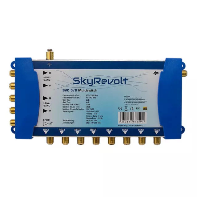 SkyRevolt 5-8 Multiswitch 4K Multischalter SAT Verteiler 1 Satellit 8 Teilnehmer