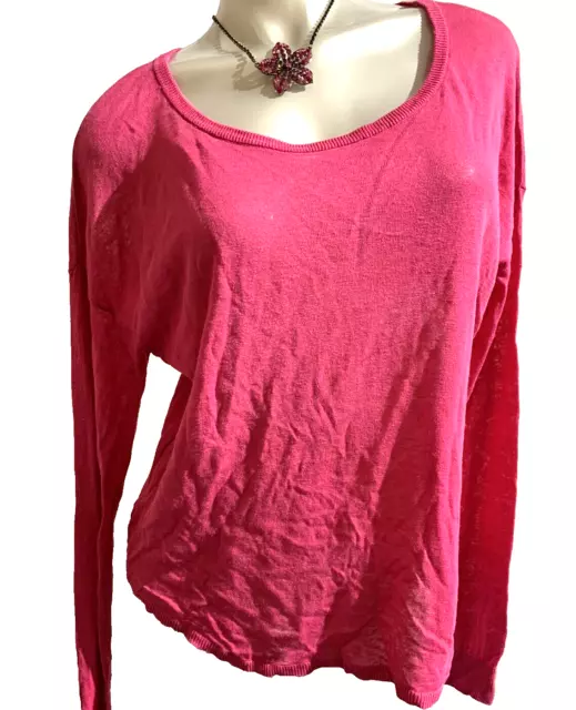 Women’s Joie Magenta Pink Henley Linen and Silk Long Sleeve Top in Size 12 Large