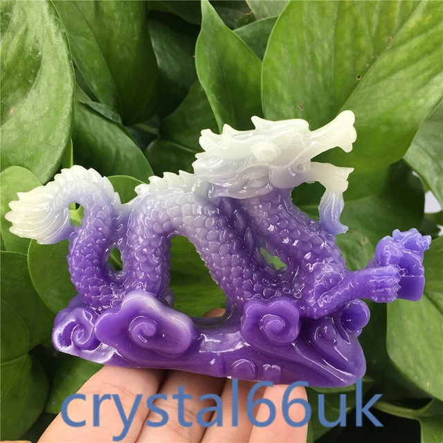 4" Purple Luminous Stone dragon skull Carved Healing 1pc