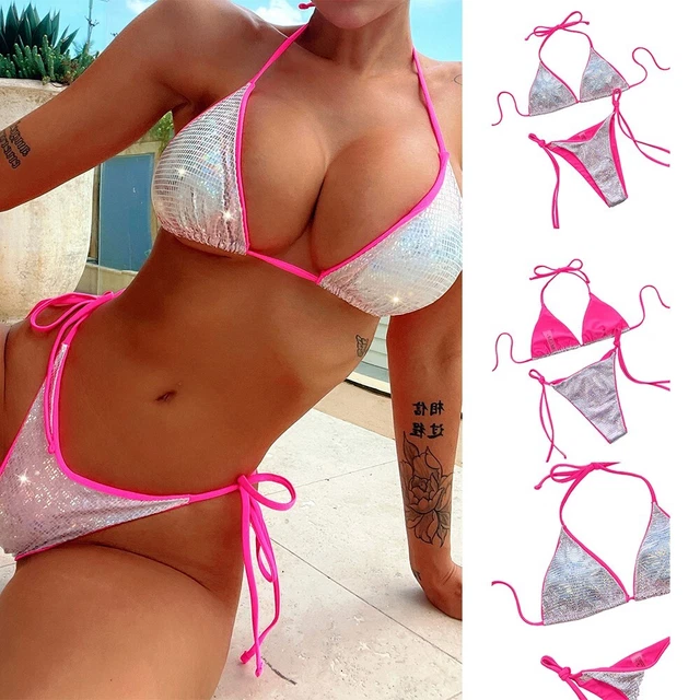 Set Bikini Top Due Pezzi Donna Costume da Bagno Boxer Reggiseno Taglio Alto