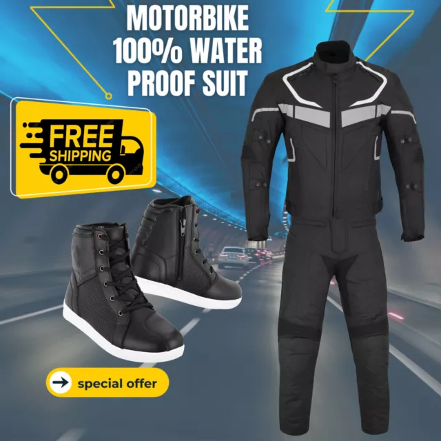 Men's Motorbike Waterproof Cordura Suit Motorcycle Jacket Trouser Shoes Armoured