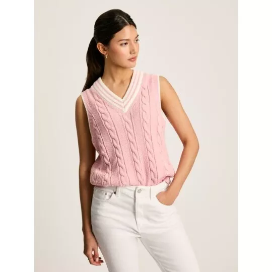 Joules Deuce Pink Cable Knitted V-Neck Vest - Sizes 10 12 14 16 18 - BNWT