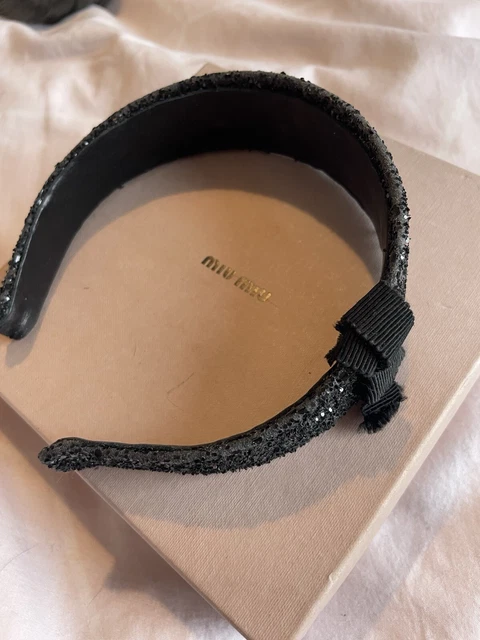 MIU MIU BLACK Glitter Bow Headband Gossip Girl Emily in Paris Indie ...