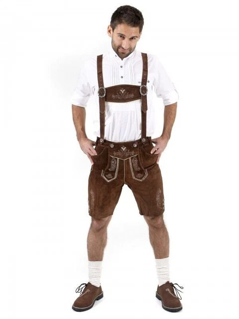 Brown Leather Lederhosen Men Authentic Bavarian Oktoberfest Lederhosen