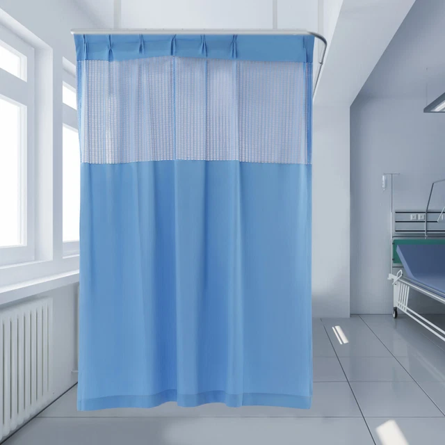 Polyester Zig Zag Curtain (7*8ft ) Blue with Flat Hooks for Hospital ICU