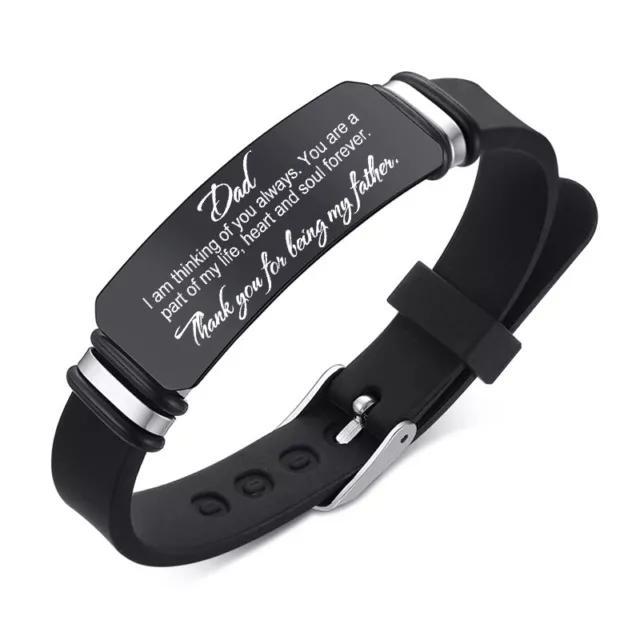 Personalized Men Dad Silicone Bracelet Wristband Cuff Father's Day Memorial Gift