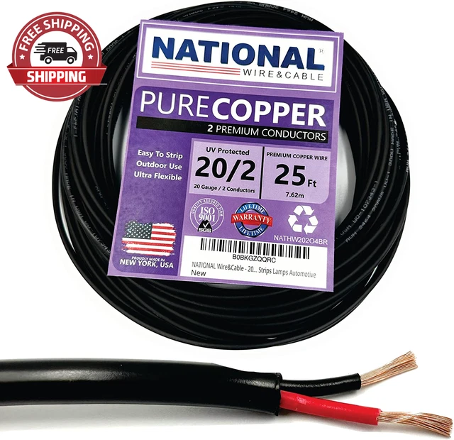 NATIONAL Wire&Cable - 20 Gauge 2 Conductors Premium Electrical Wire - Made in US