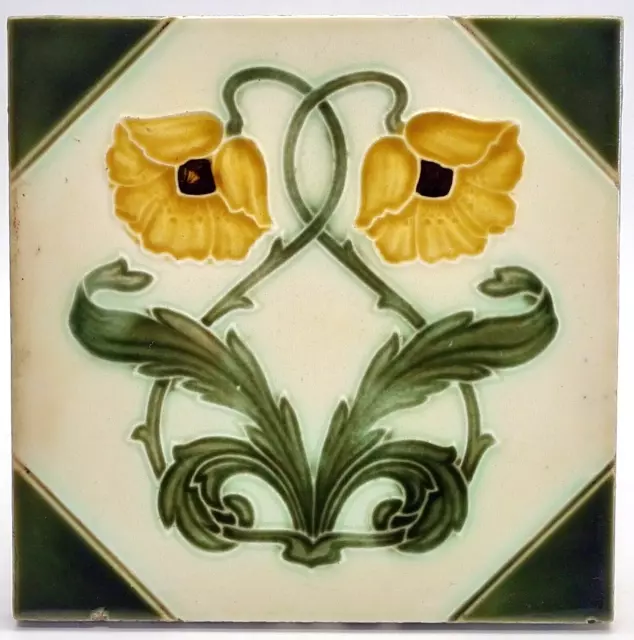 Antique Fireplace Tile Moulded Majolica New Birch Tile Co Ltd C1900