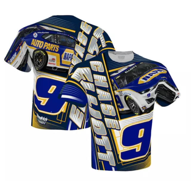 YOUTH LARGE Chase Elliott #9 NAPA Sublimated Uniform Pit Crew Tee NASCAR Dry Fit