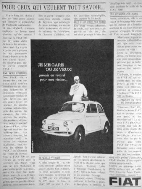 1964 Fiat 500 Advertisement I Park Where I Never Want Late For My Visits