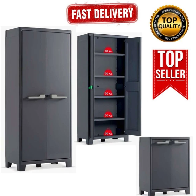 TALL PLASTIC SHED Outdoor Garden Tool Storage Unit Cupboard Lockable