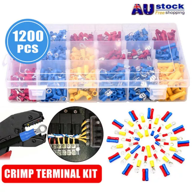 1200x Waterproof Cable Lugs Crimp Terminals Kits Wire Connector Insulated Spade