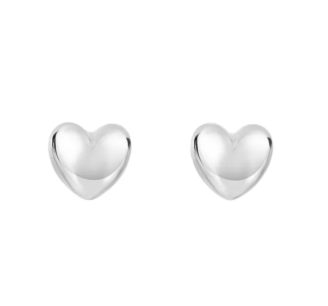 14k White Gold 8mm Shiny Finish Puffed Heart Fancy Post Earrings