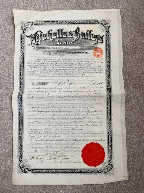 1904 Debenture Share Certificate with 2/6d Revenue impression 1904 Debenture Share Certificate with 2/6d Revenue impression