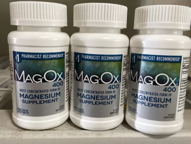 THREE 120ct MagOx Most Concentrate Magnesium 400mg Coated Tabs Exp 1/25+