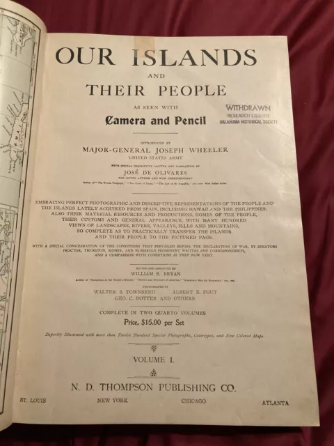 1899 Our Islands and Their People Cuba Cock Fighting Antique Book Vol. 1