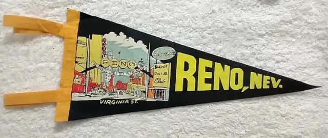 Vintage SOUVENIR PENNANT • RENO, NEVADA • VIRGINIA ST. Harrah's Casino Gambling