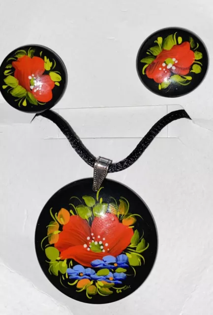 Hand painted Ukrainian Necklace & Earring Set