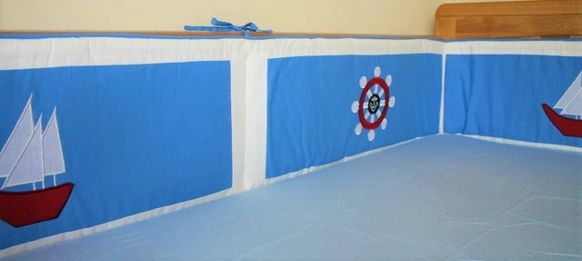 Cuna bebé niño cuna cama cuna cubierta riel barcos náuticos barco guardería, ropa de cama NUEVO