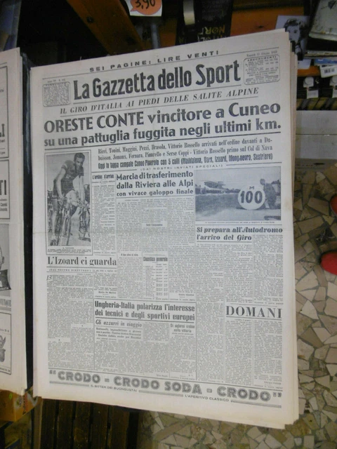 Gazzetta Dello Sport 10 Juin 1949 - Victoire Oreste Conte Au Giro D'Italia