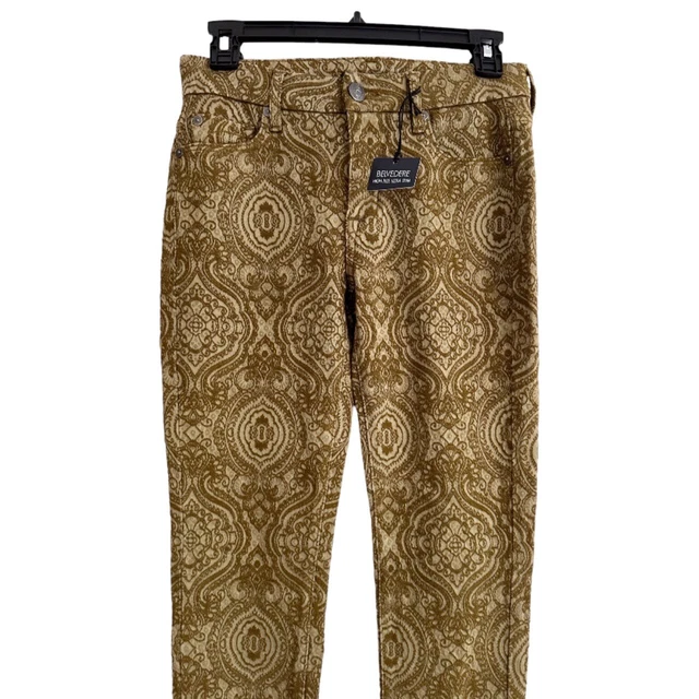NWT Fidelity Belvedere High Rise Ultra Slim Gold Damask Jeans Size 26